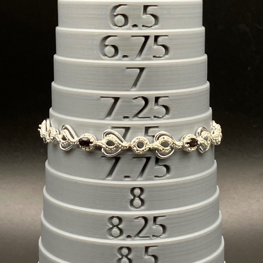 Sterling Silver Smoky Quartz Bracelet Heart Motif Rhodium Plated Signed Size 7.5 - Picture 4 of 13